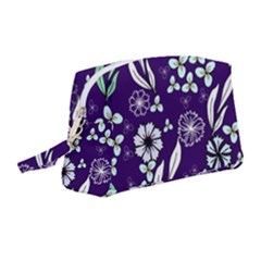 Floral Blue Pattern  Wristlet Pouch Bag (medium) by MintanArt