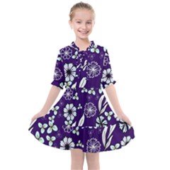 Floral Blue Pattern  Kids  All Frills Chiffon Dress