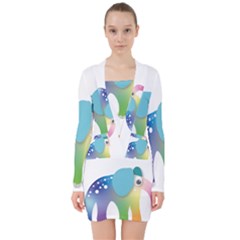 Illustrations Elephant Colorful Pachyderm V-neck Bodycon Long Sleeve Dress