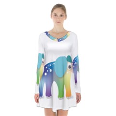 Illustrations Elephant Colorful Pachyderm Long Sleeve Velvet V-neck Dress