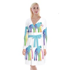 Illustrations Elephant Colorful Pachyderm Long Sleeve Velvet Front Wrap Dress