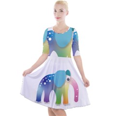 Illustrations Elephant Colorful Pachyderm Quarter Sleeve A-line Dress by HermanTelo