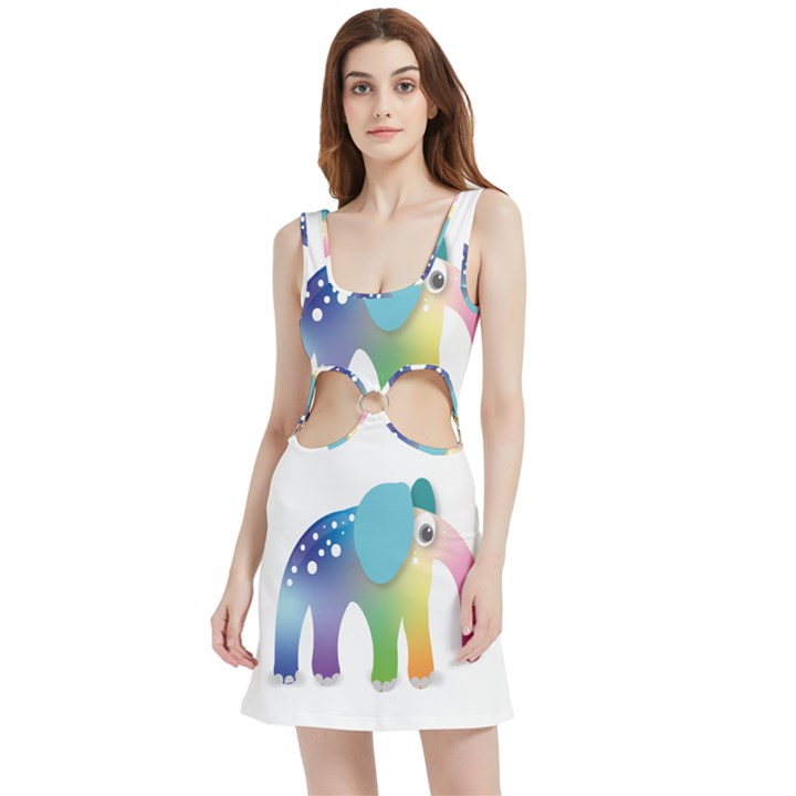 Illustrations Elephant Colorful Pachyderm Velvet Cutout Dress