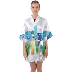 Illustrations Elephant Colorful Pachyderm Half Sleeve Satin Kimono 