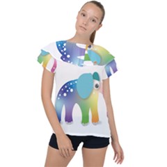 Illustrations Elephant Colorful Pachyderm Ruffle Collar Chiffon Blouse