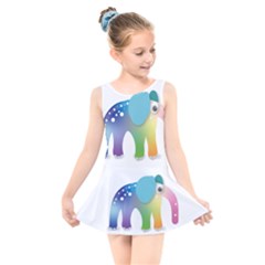 Illustrations Elephant Colorful Pachyderm Kids  Skater Dress Swimsuit