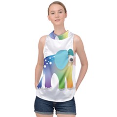 Illustrations Elephant Colorful Pachyderm High Neck Satin Top