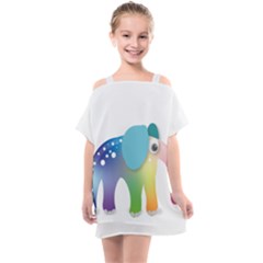 Illustrations Elephant Colorful Pachyderm Kids  One Piece Chiffon Dress