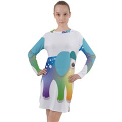 Illustrations Elephant Colorful Pachyderm Long Sleeve Hoodie Dress