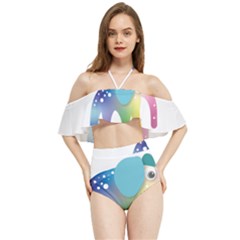 Illustrations Elephant Colorful Pachyderm Halter Flowy Bikini Set  by HermanTelo