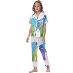 Illustrations Elephant Colorful Pachyderm Kids  Satin Short Sleeve Pajamas Set