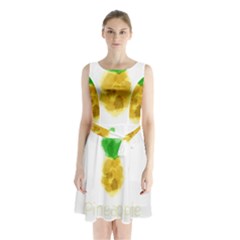 Pineapple Fruit Watercolor Painted Sleeveless Waist Tie Chiffon Dress