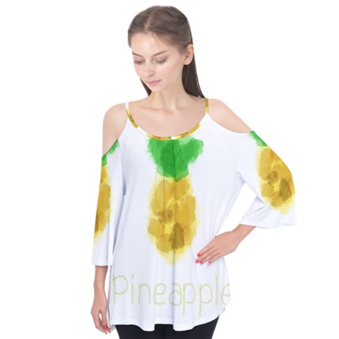 Pineapple Fruit Watercolor Painted Flutter Tees by Mariart