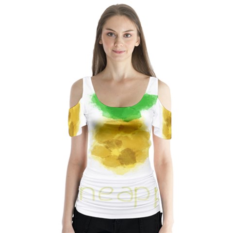 Pineapple Fruit Watercolor Painted Butterfly Sleeve Cutout Tee  by Mariart