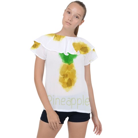 Pineapple Fruit Watercolor Painted Ruffle Collar Chiffon Blouse by Mariart