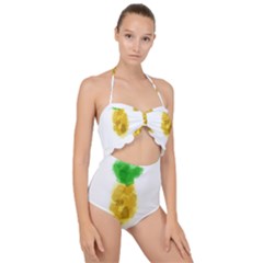 Pineapple Fruit Watercolor Painted Scallop Top Cut Out Swimsuit