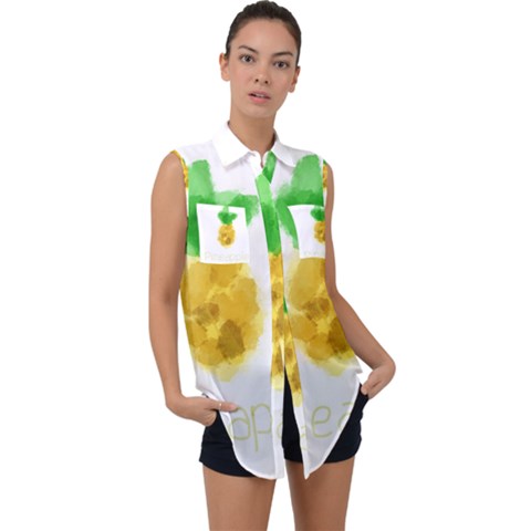 Pineapple Fruit Watercolor Painted Sleeveless Chiffon Button Shirt by Mariart