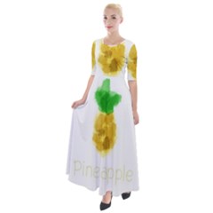 Pineapple Fruit Watercolor Painted Half Sleeves Maxi Dress