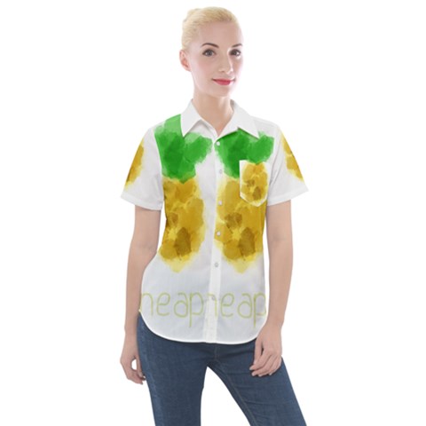 Pineapple Fruit Watercolor Painted Women s Short Sleeve Pocket Shirt by Mariart