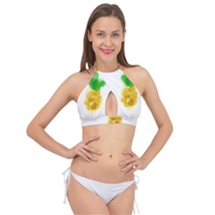 Pineapple Fruit Watercolor Painted Cross Front Halter Bikini Top