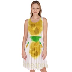 Pineapple Fruit Watercolor Painted Knee Length Skater Dress With Pockets