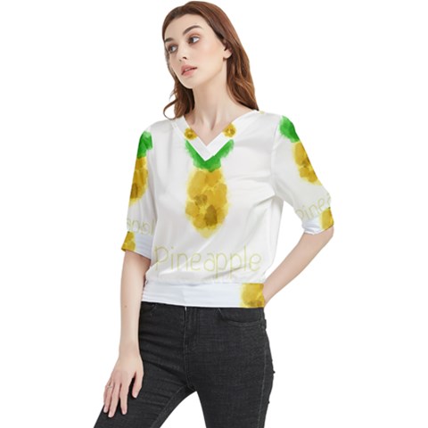 Pineapple Fruit Watercolor Painted Quarter Sleeve Blouse by Mariart