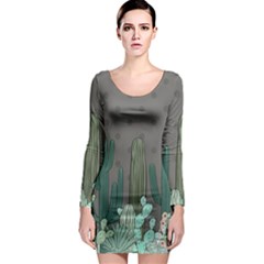 Cactus Plant Green Nature Cacti Long Sleeve Bodycon Dress by Mariart