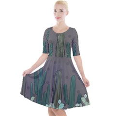 Cactus Plant Green Nature Cacti Quarter Sleeve A-line Dress