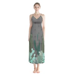 Cactus Plant Green Nature Cacti Button Up Chiffon Maxi Dress