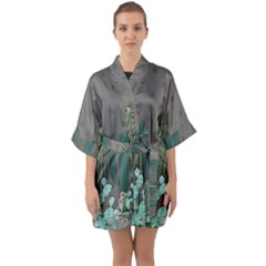 Cactus Plant Green Nature Cacti Half Sleeve Satin Kimono  by Mariart