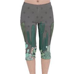 Cactus Plant Green Nature Cacti Velvet Capri Leggings  by Mariart