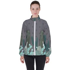 Cactus Plant Green Nature Cacti Women s High Neck Windbreaker by Mariart