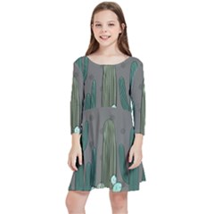 Cactus Plant Green Nature Cacti Kids  Quarter Sleeve Skater Dress