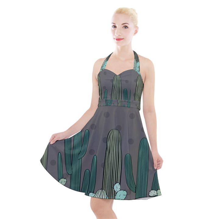 Cactus Plant Green Nature Cacti Halter Party Swing Dress 