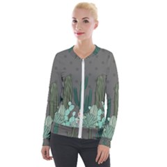 Cactus Plant Green Nature Cacti Velvet Zip Up Jacket by Mariart