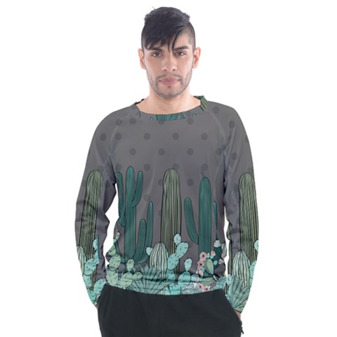 Cactus Plant Green Nature Cacti Men s Long Sleeve Raglan Tee by Mariart