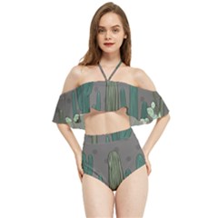 Cactus Plant Green Nature Cacti Halter Flowy Bikini Set 