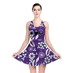 Floral Blue Pattern  Reversible Skater Dress by MintanArt