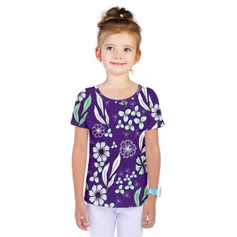 Floral Blue Pattern  Kids  One Piece Tee by MintanArt