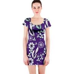 Floral Blue Pattern  Short Sleeve Bodycon Dress by MintanArt