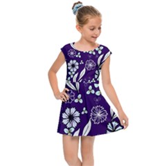 Floral Blue Pattern  Kids  Cap Sleeve Dress by MintanArt