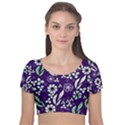 Floral blue pattern  Velvet Short Sleeve Crop Top  View1