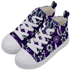 Floral Blue Pattern  Kids  Mid-top Canvas Sneakers by MintanArt