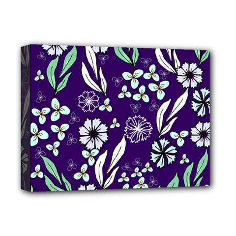 Floral Blue Pattern  Deluxe Canvas 16  X 12  (stretched)  by MintanArt