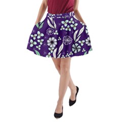 Floral Blue Pattern  A-line Pocket Skirt by MintanArt