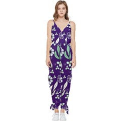 Floral Blue Pattern  Sleeveless Tie Ankle Jumpsuit by MintanArt