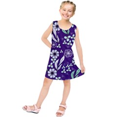 Floral Blue Pattern  Kids  Tunic Dress by MintanArt