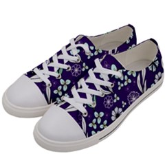 Floral Blue Pattern  Women s Low Top Canvas Sneakers by MintanArt