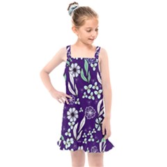 Floral Blue Pattern  Kids  Overall Dress by MintanArt