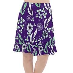 Floral Blue Pattern  Fishtail Chiffon Skirt